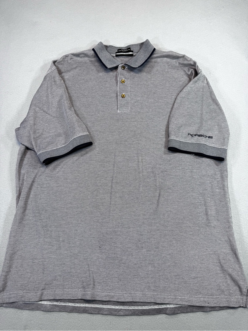 Porsche Men's XL Gray Short Sleeve Cotton Knit Solid Embroidered Logo Polo